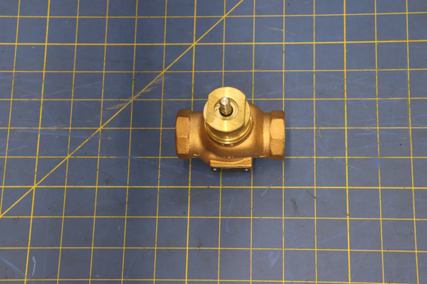 SP Belimo Valve 5.5Cv Bronze Body, SS on a blue measuring grid mat